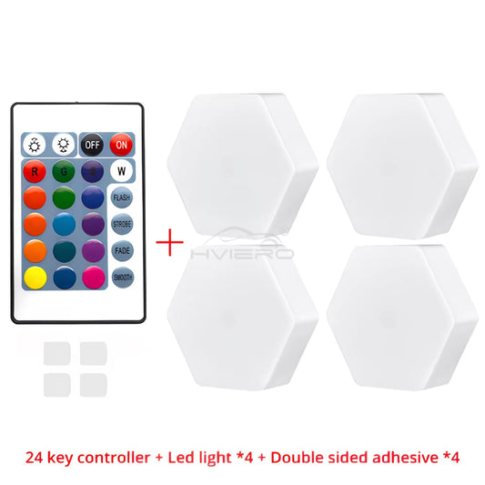 Hexagon Wall Sensing Lamp LED RGB Touch Sensor Honeycomb Light DC 5V Colorful Remote Control Night Decoration for Room Bedroom